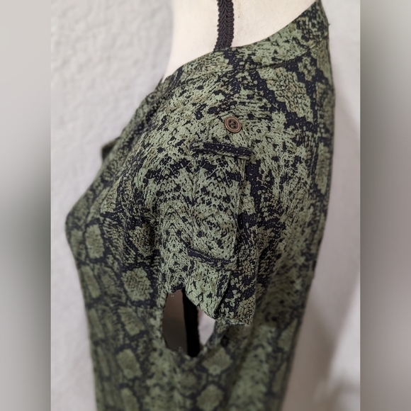 ANTHROPOLOGIE Size XS Green & Black Snake Print Rachel Tunic Dress w/Pockets - Picture 7 of 11